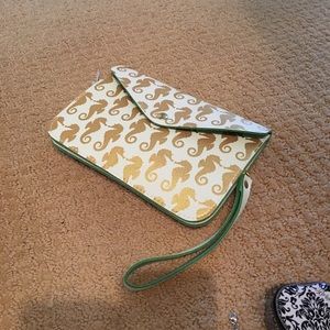 NWOT Preppy seahorse clutch